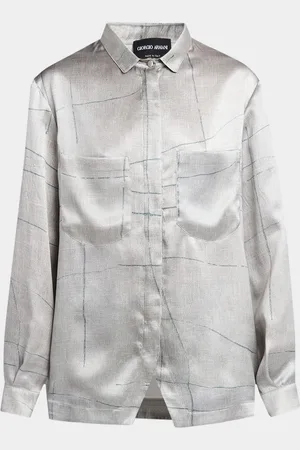 Giorgio Armani Check Satin Button Down Blouse