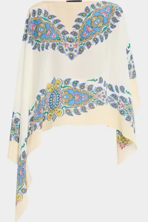 Etro Paisley-Print Silk Asymmetric Poncho