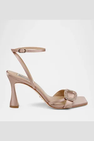 Badgley Mischka Judith Crystal Buckle Silk Ankle-Strap Sandals