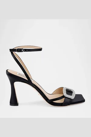 Badgley Mischka Judith Crystal Buckle Silk Ankle-Strap Sandals