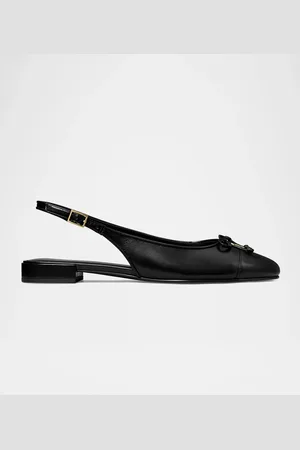 Tory Burch Cap-Toe Leather Slingback Ballerina Flats