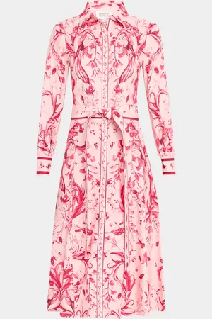 Marchesa Notte Floral-Print Cotton Midi Shirtdress