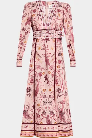 Marchesa Notte Belted Floral & Animal-Print Midi Dress