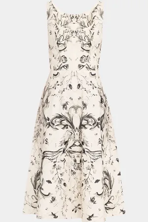 Marchesa Notte Sleeveless Floral-Print Cotton Midi Dress