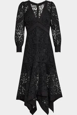 Marchesa Notte Handkerchief Floral Lace Midi Dress