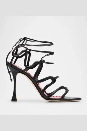 Manolo Blahnik Caged Leather Ankle-Tie Sandals