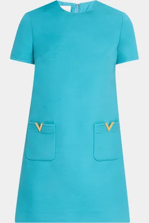 VALENTINO GARAVANI V-Logo Pocket Short-Sleeve Crepe Mini Dress