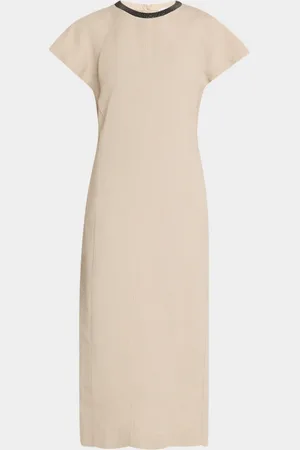 Brunello Cucinelli Monili Collar Linen Midi Dress