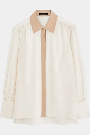 Joseph Evora Colorblock-Print Point-Collar Silk Blouse