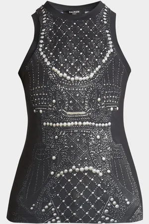 Balmain Pearl Crystal Trompe Loeil Tank Top