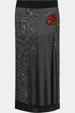Simone Rocha Sheer Column Rose Crystal Midi Skirt