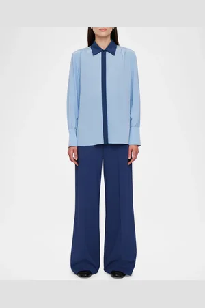 Joseph Evora Colorblock-Print Point-Collar Silk Blouse