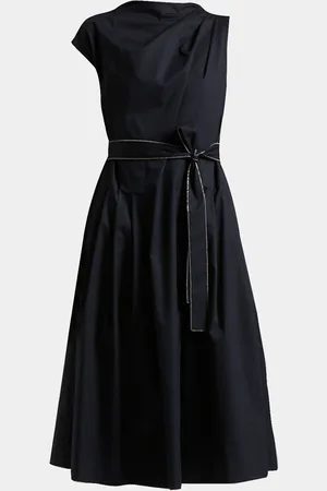 PESERICO SIGN Asymmetric Pleated Funnel-Neck Midi Dress