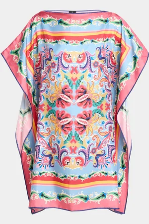 Etro Summer Artwork Silk Poncho Dress