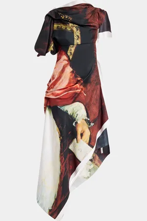 Alexander McQueen Asymmetric Draped Midi Day Dress