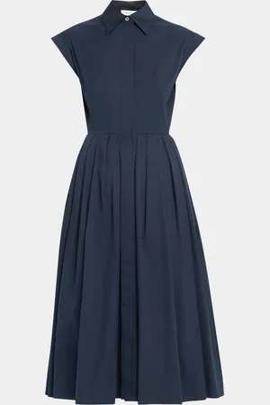 Alexander McQueen Cap-Sleeve Pleated Midi Shirtdress