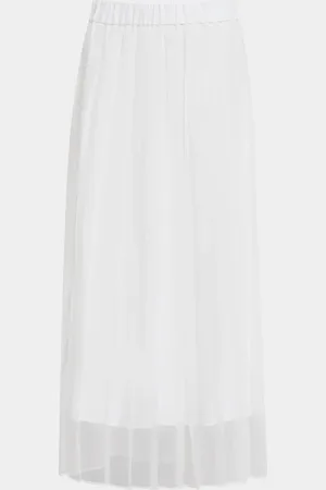 Brunello Cucinelli Crispy Silk Chiffon Pleated Midi Skirt