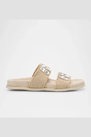 Pedro Garcia Dilys Two-Band Embellished Frayed Linen Sandals