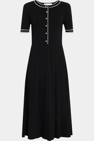 ELIE TAHARI The Leona Pleated Bead-Trim Midi Sweater Dress