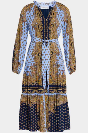 ELIE TAHARI The Sienna Tiered Paisley-Print Midi Dress