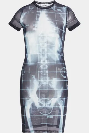 Jean Paul Gaultier Squeletor X-Ray Printed Mesh Short-Sleeve Mini Dress