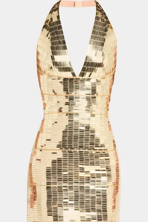 Roberto Cavalli Sequined Plunging Halter Mini Dress