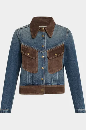 NILI LOTAN Brooklyn Suede-Trim Denim Jacket