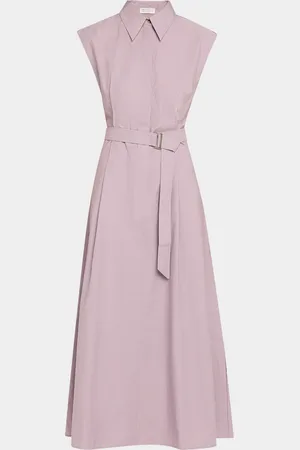 Brunello Cucinelli Cap-Sleeve Belted Crispy Cotton Midi Shirtdress
