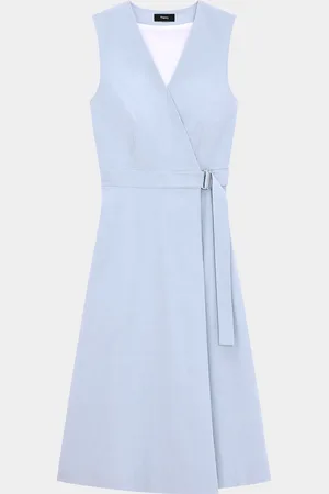 THEORY A-Line Crunch Linen Wrap Dress