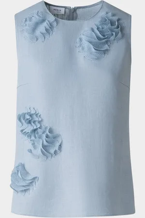 AKRIS 3D Carnation Raw Linen Sleeveless Top