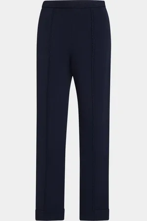 ST. JOHN Mixed Gauge Rib Knit Straight-Leg Ankle Pants