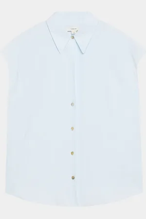 Vince Cap-Sleeve Linen Button-Front Blouse