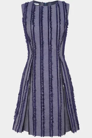 Santorelli Ida Sleeveless Fringe-Trim Denim Mini Dress