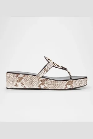 Tory Burch Miller Snake-Embossed Logo Wedge Thong Sandals