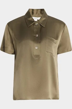 Vince Silk Charmeuse Short-Sleeve Polo Shirt
