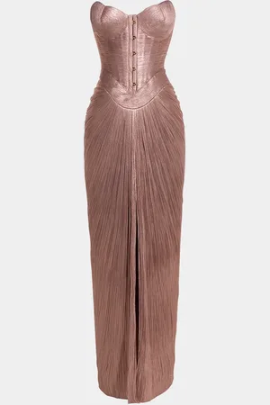 MARIA LUCIA HOHAN Kiera Strapless Bustier Metallic Plisse Gown