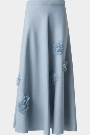 AKRIS 3D Carnation Raw Linen Midi Skirt