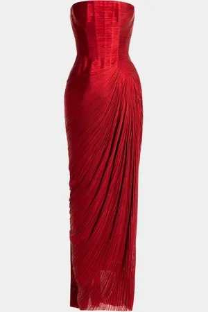 MARIA LUCIA HOHAN Layana Strapless Metallic Plisse Slit Gown
