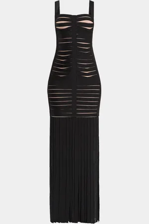 Hervé Léger Alessandra Slash-Cutout Bandage Fringe Gown