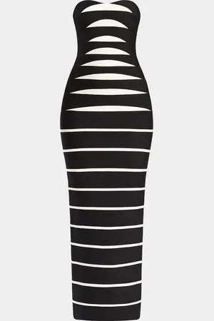 Hervé Léger Cameron Strapless Abstract Striped Gown