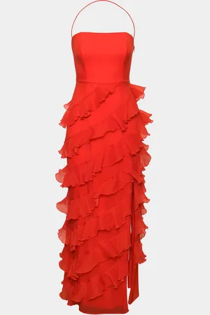 Hutch Lou Square-Neck Ruffle Column Gown