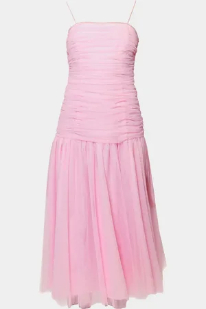 Hutch Porta Ruched Drop-Waist Tulle Midi Dress