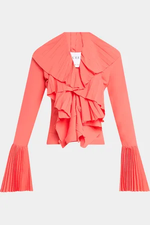 Alexander McQueen Long-Sleeve V-Neck Pleated Ruffle Blouse