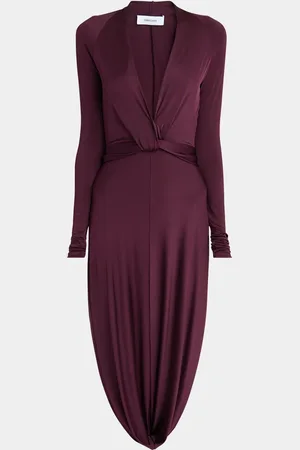 Salvatore Ferragamo Plunging Draped Jersey Long-Sleeve Dress