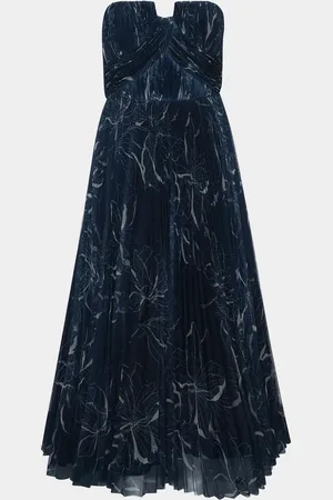 Hutch Corene Pleated Floral-Print Tulle Ankle Gown