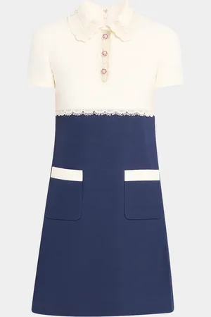 VALENTINO GARAVANI Crystal Lace Short-Sleeve Crepe Mini Polo Dress