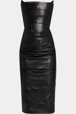 ALEX PERRY Strapless Leather Longline Corset Midi Dress