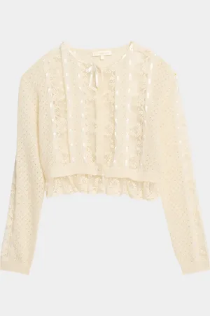 LOVESHACKFANCY Reneley Lace-Trim Cropped Cardigan