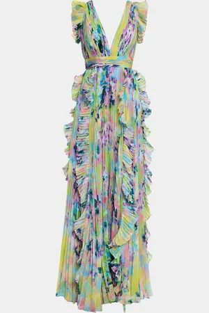 JOVANI Pleated Ruffle-Trim Chiffon Gown