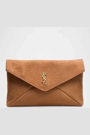 Saint Laurent Large YSL Envelope Pouch Clutch Bag in Pebbled Leather